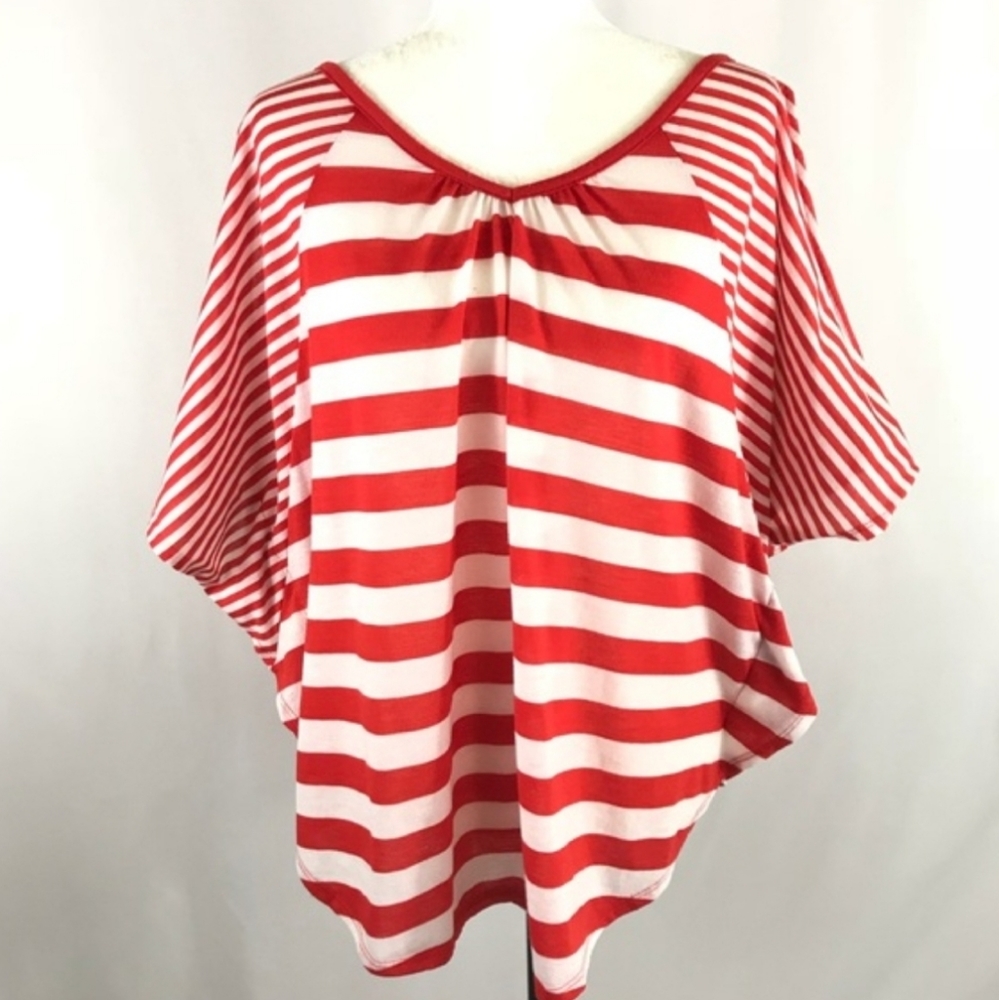 Red & White Striped Poncho Style Dress Top